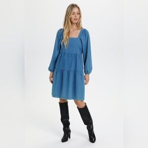 Soaked In Luxury Denim Tiered Babydoll Dress | Cottagecore French Girl ~ Size L